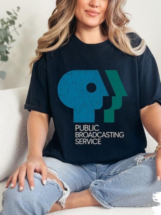 Teresa D Tops - Public Broadcasting Service Comfort Colors Tee, Vintage PBS Logo T-Shirt 257